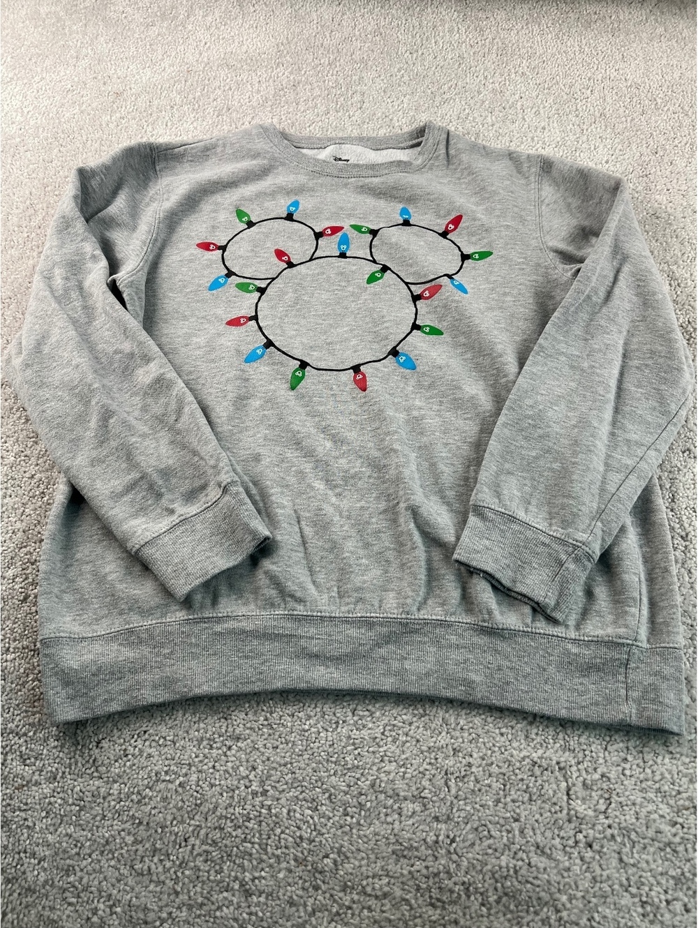 Disney Mickey Mouse Christmas Lights Gray Sweatshirt Women’s Medium